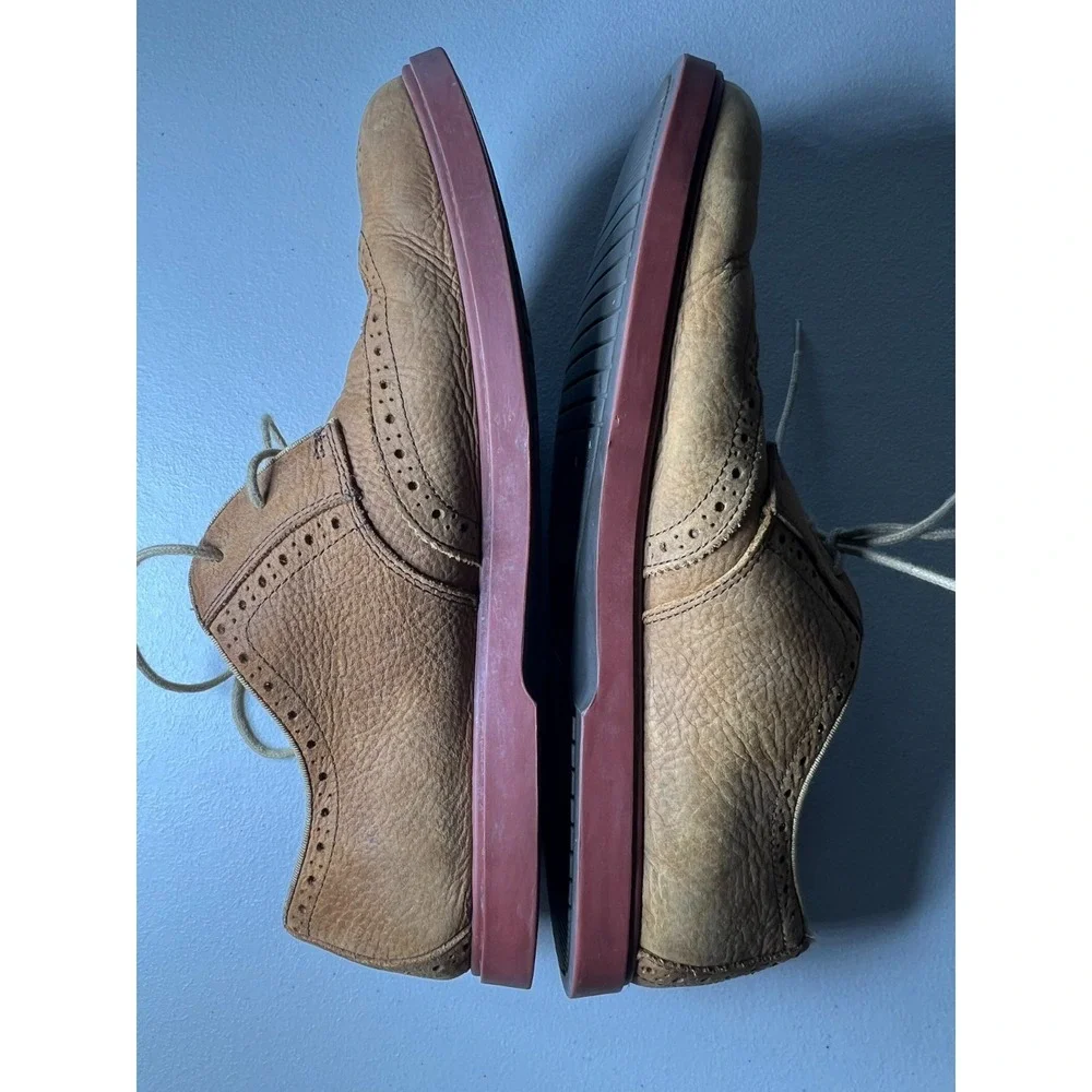 Polo Ralph Lauren Men's 10.5 D Orrick Wing Tip Tan Leather Oxford Shoes Red Sole